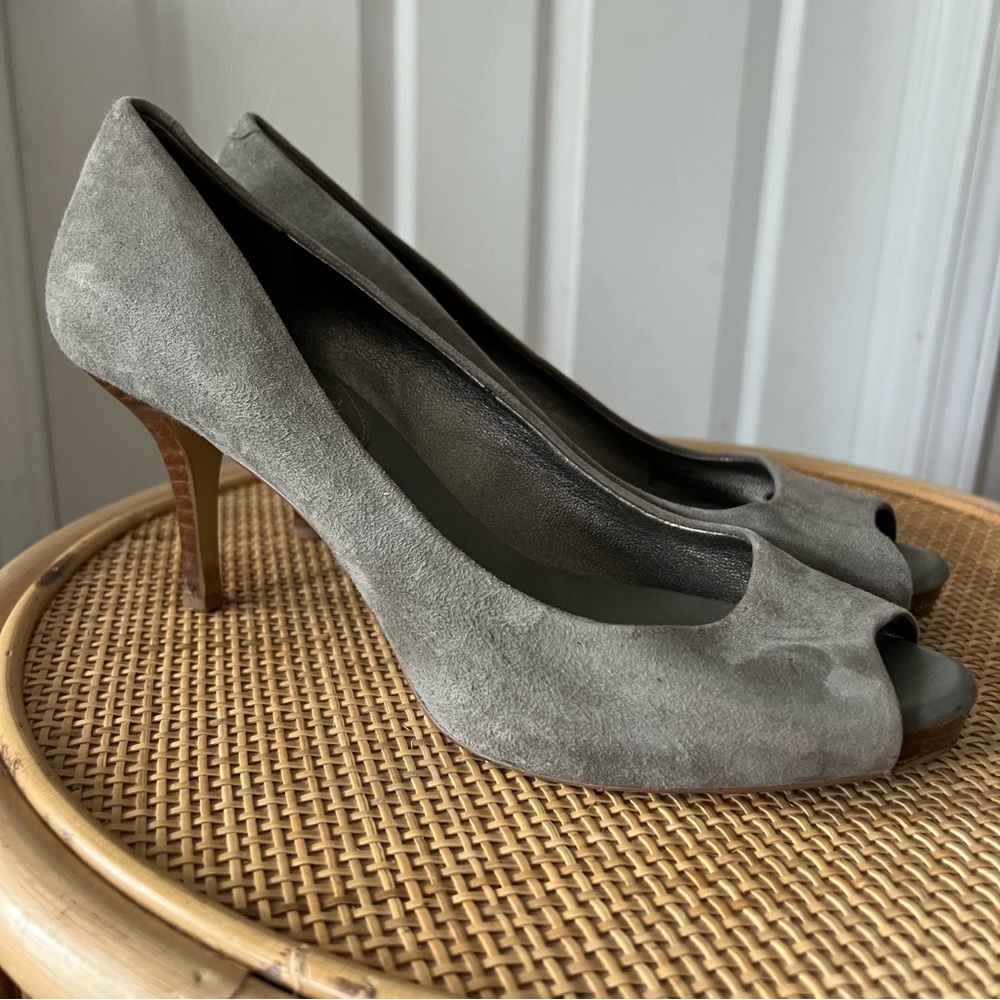 Banana Republic Suede Gray Peep-Toe Heels